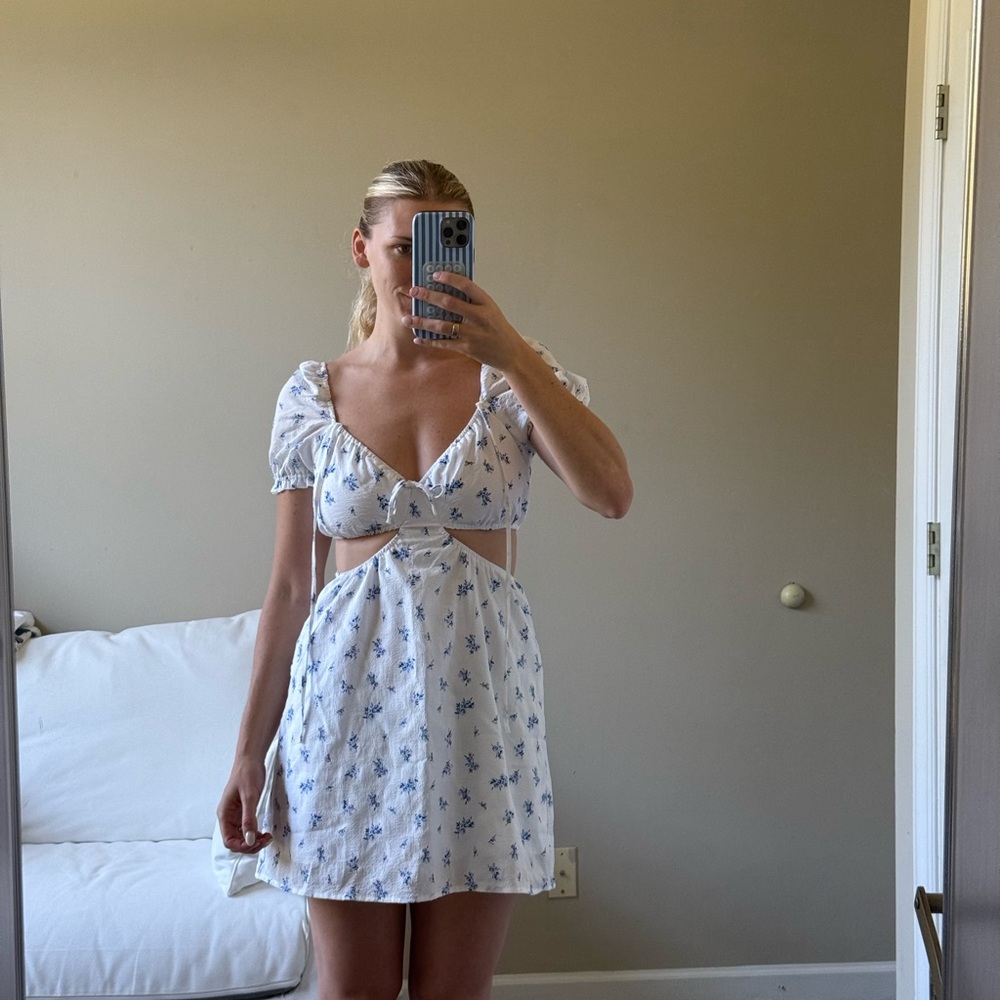 H&M White and Blue Floral Mini Dress
